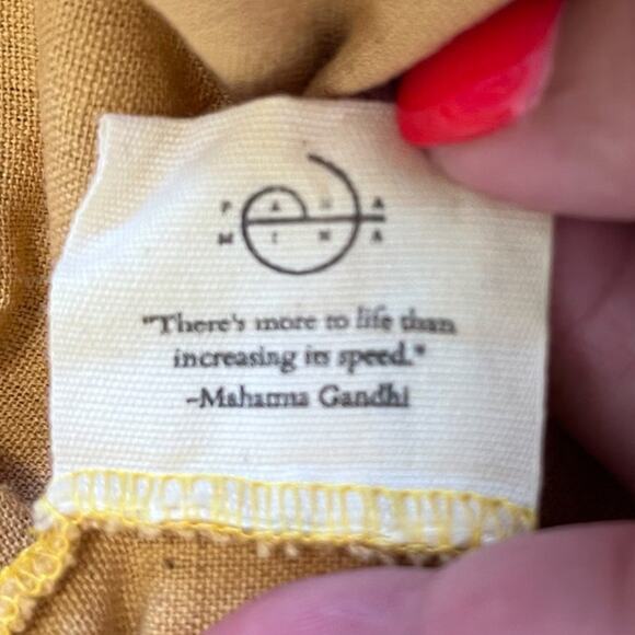 Pana Mina Flax Cotton Lagenlook Dress Size XS Yellow Boho Ethically Made India - Picture 9 of 10